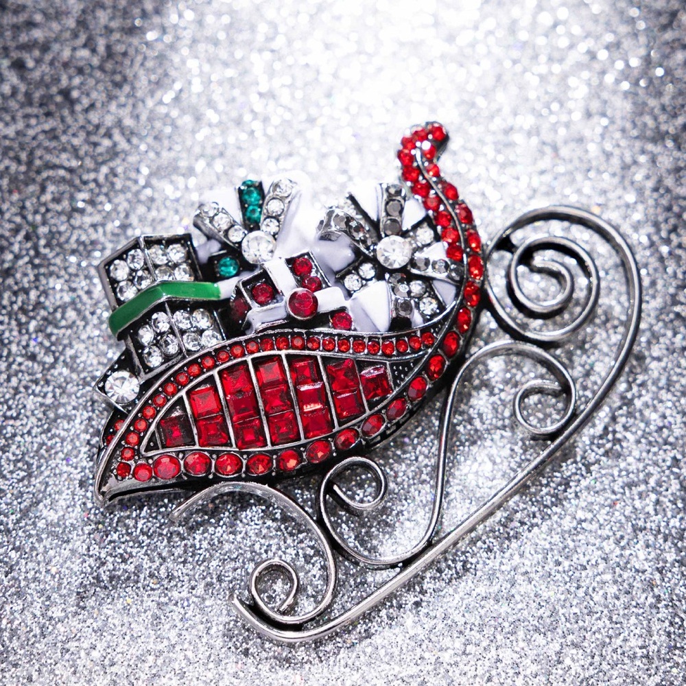 Red and Silver Santa’s Sleigh Brooch